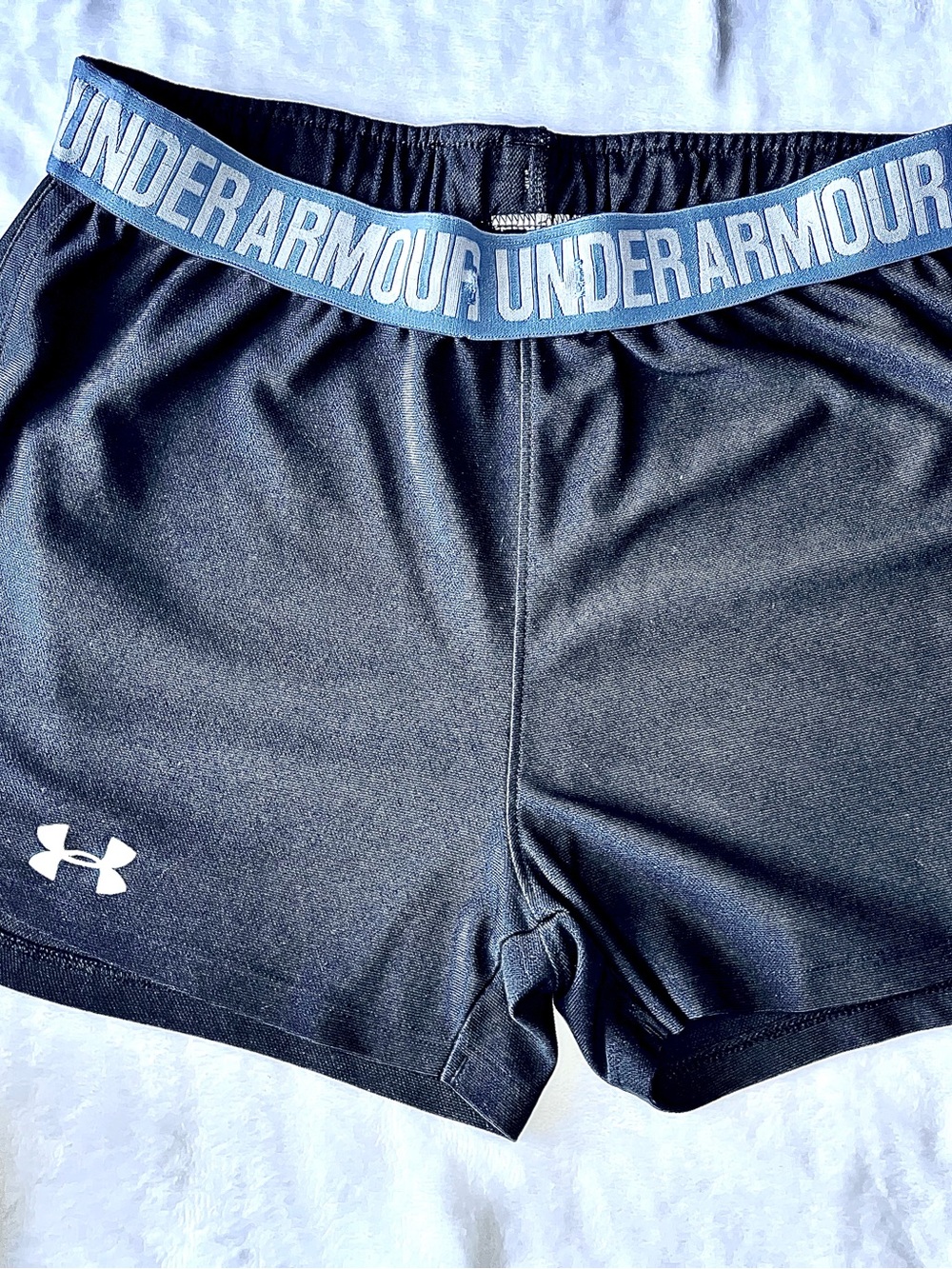 Under Armour Black Athletic Shorts with Blue Branded Waistband - Picture 2 of 3